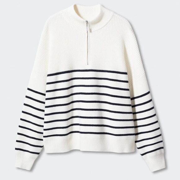 Mango Striped Sweater With Zip New - Picture 8 of 10